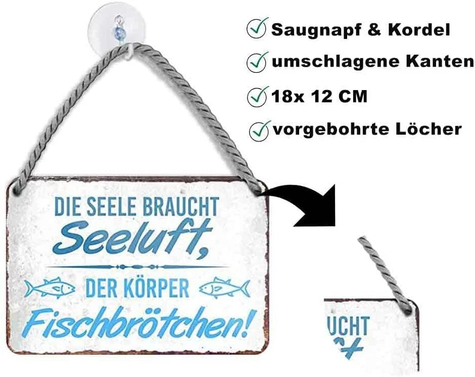 Blechschild Lustiger Spruch "Seeluft Fischbrötchen" 18x12 cm - Bild 2 von 4