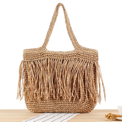 Borsa a tracolla donna tessuto artificiale paglia grande estate borsa spiaggia borsa a mano - Foto 18 di 18