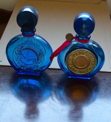 Lot of 2  Byzance Rochas Glass EMPTY  Bottles Pantone Classic Blue 50 ml & 25 ml
