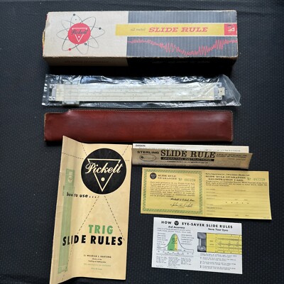 1953 PICKETT Model N902-T SIMPLEX TRIG Slide Rule 10'' plus Sterling Standard