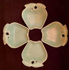 4 Vintage HOENIG OF CALIFORNIA POTTERY Turquoise/Aqua Apple Dishes/Bowls-MCM-734