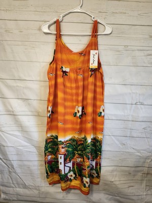 Just Love Ladies Size Medium Dress Sleeveless Midi Tropical Floral City Trees