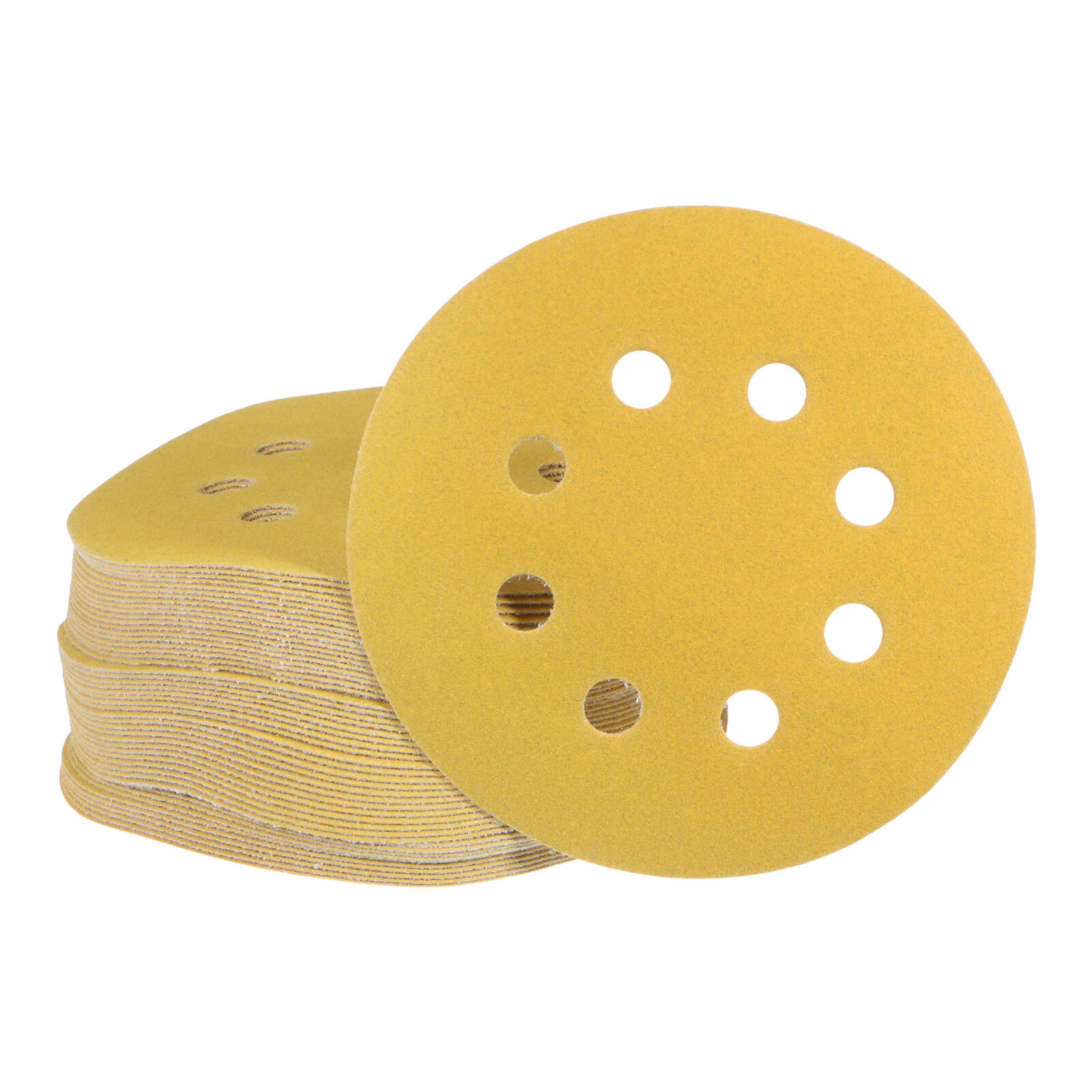 50pcs Yellow Sanding Discs 5 Inch 180 Grits Hook and Loop Sandpapers 8 Holes