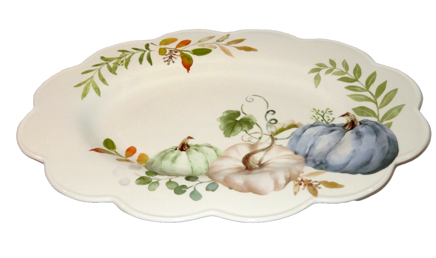 Potter's Studio Fall BLUE HARVEST Pumpkins Oval Ceramic Serving Platter