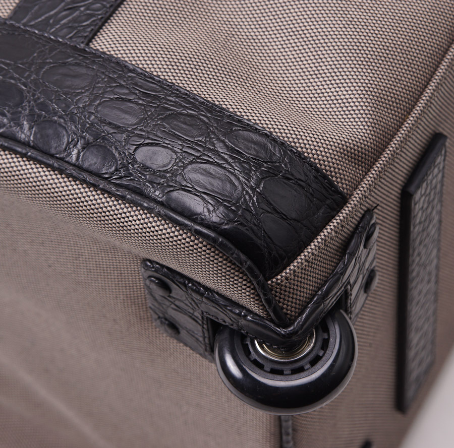 Kiton Canvas and Genuine Crocodile Large Weekend Carryall Roller Duffle Bag