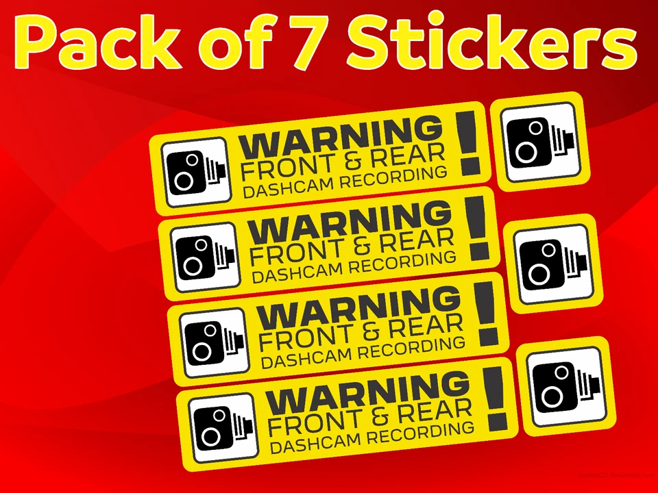 PCSL Dash Cam Recording Stickers CCTV In Car Video Camera Decal - Set of 7 (Yellow)