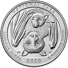 2020 D American Samoa Bats NP Quarter.  ATB Uncirculated From US Mint roll.