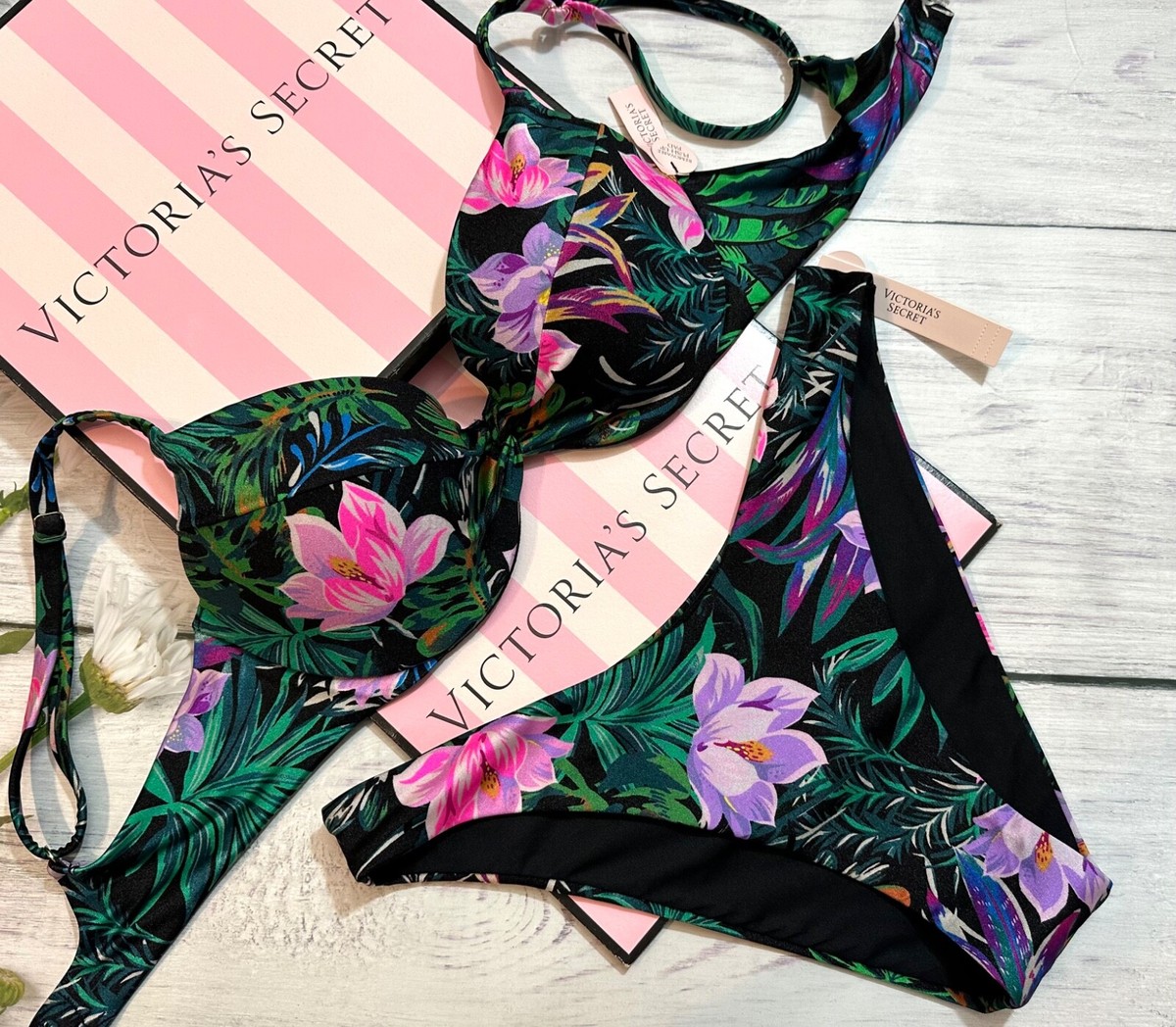 Victoria's Secret 花柄バンドゥビキニ Victoria's Secret Swim Twist Removable Push-Up Brazilian Cheeky