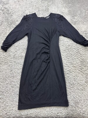 Barbara Barbara Dress Women 6 Black Wool Ruched Ruffle Bodycon Cocktail Vtg USA