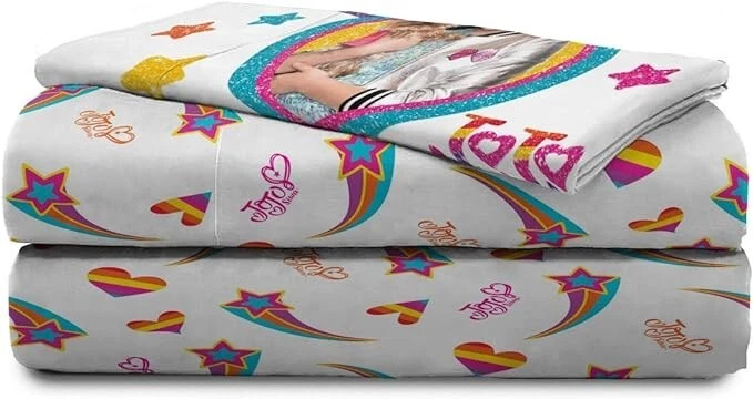 NEW JoJo Siwa Rainbow Sparkle 4pc Full Bed Sheet Set BowBow Hearts Shooting Star - Image 4 of 4