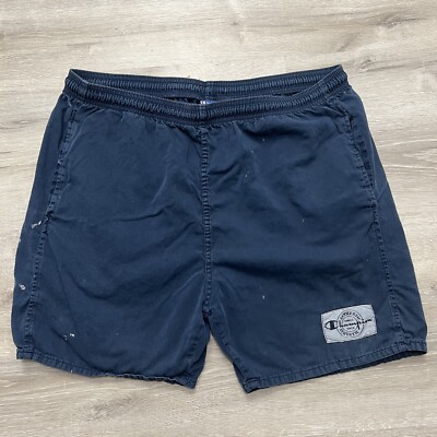 Vintage Champion Shorts Mens Size Large Navy Blue Script Logo