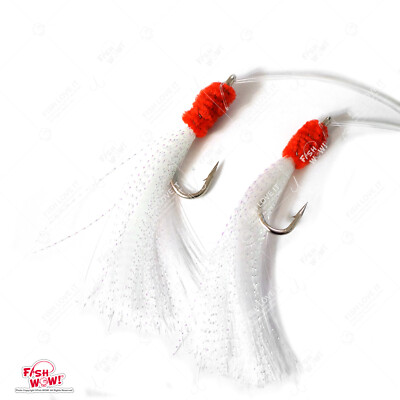Fish WOW! Shrimp Flies 5/0 Fishing Shrimp Fly Rigs - Rockfish & Ling Cod Rigs With Krystal Flash, Yellow/Red Carp Rigs