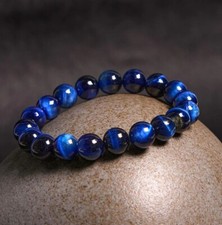 Natural Blue Tiger Eye Bracelet Stretch Elastic 8mm Round Beads Protection Gift