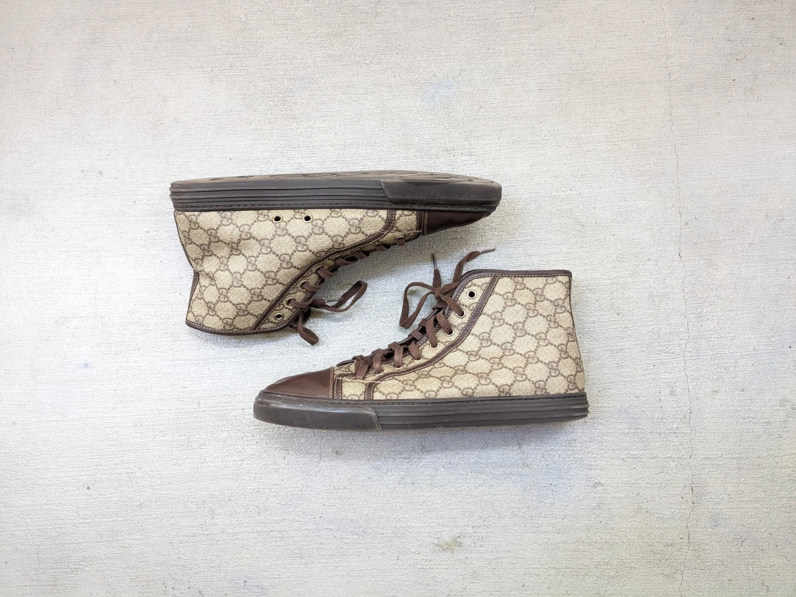 Gucci Baskets Marron Homme 11 Chaussures Cuir Monogramme Toile Hauts 295383