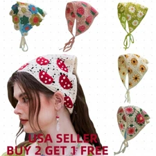 Crochet Head Wrap Knitted Hair Scarf Head Kerchief Bandana Triangle Tie Back