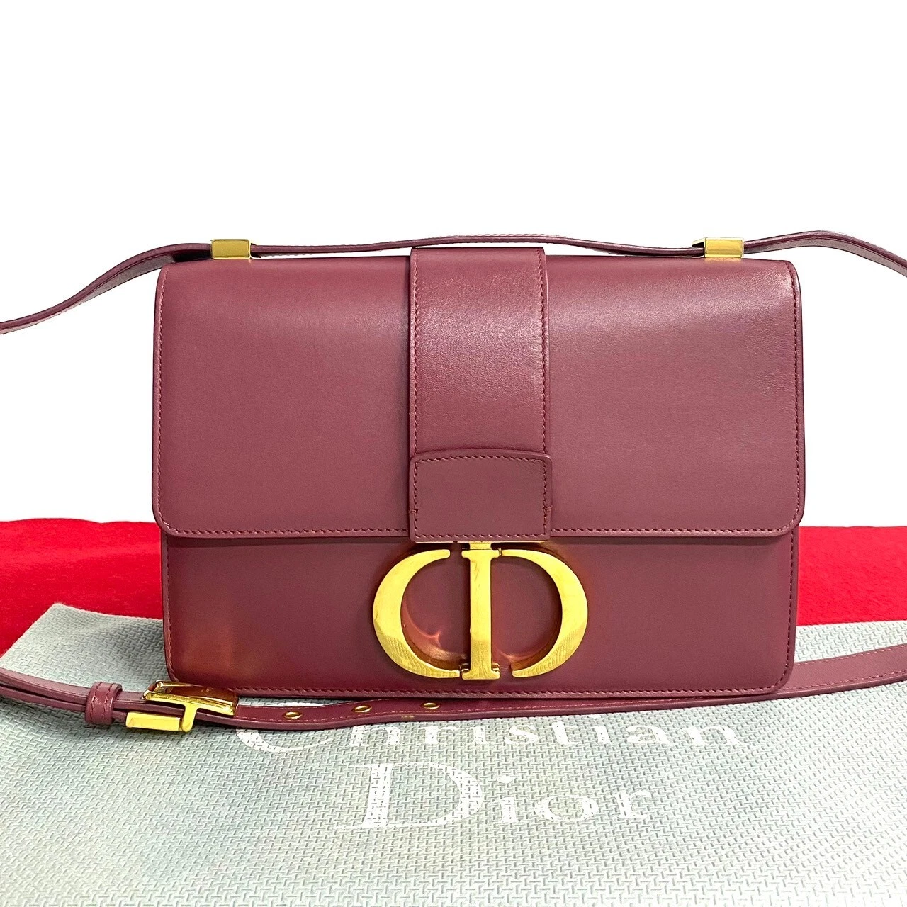 Sac bandoulière Christian Dior 30 Montaigne logo CD métal cuir vin rouge 14755