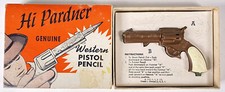 Vtg 1951 TOY MECHANICAL PENCIL Working Spring Loaded Western Hi Pardner Pistol