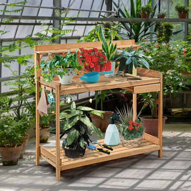 Garden Wood Work Potting Bench Station With Hook For Sale Online