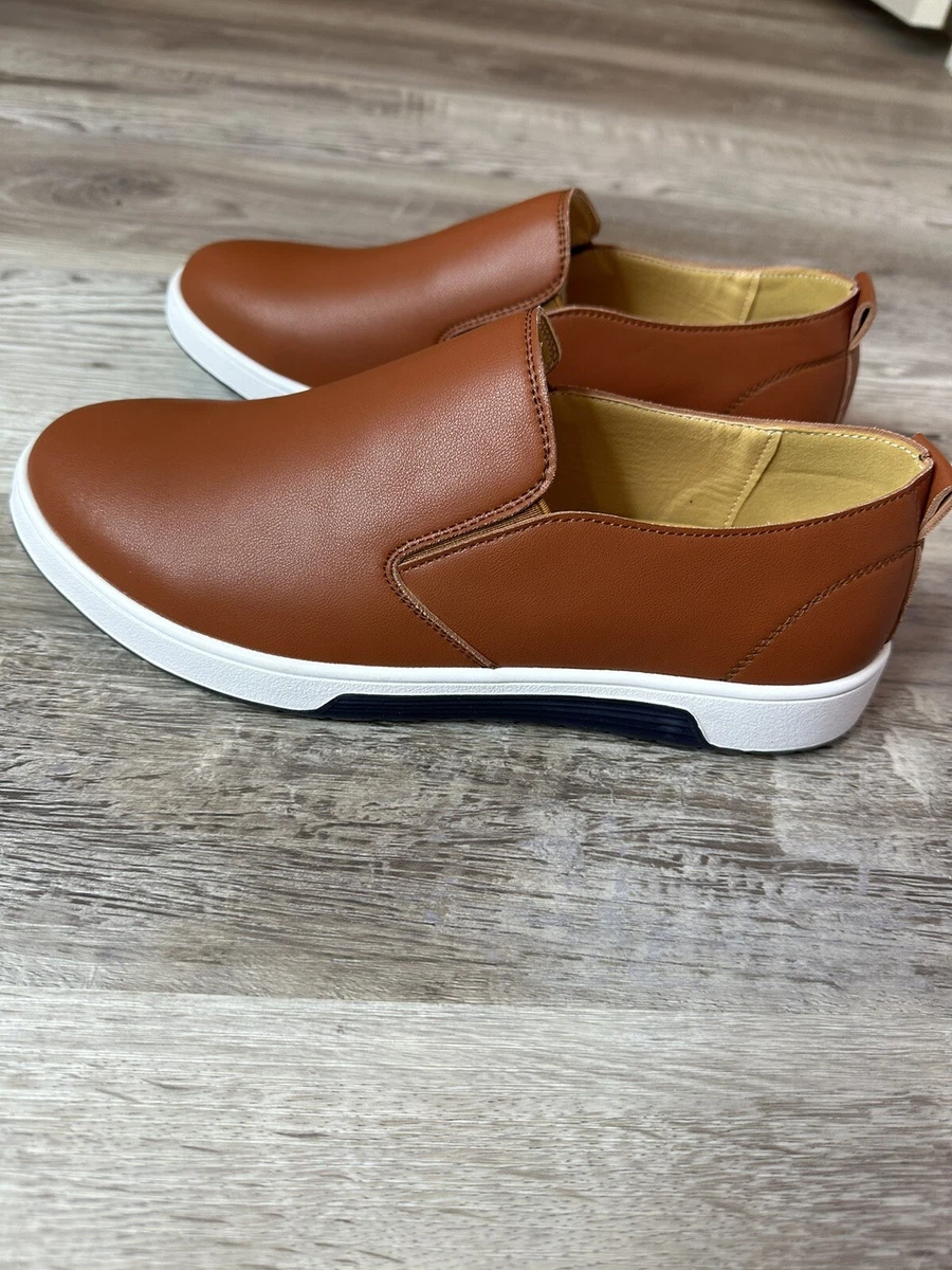 NIB Women s Cognac Leather Slip On Sneakers Sz 9 eBay