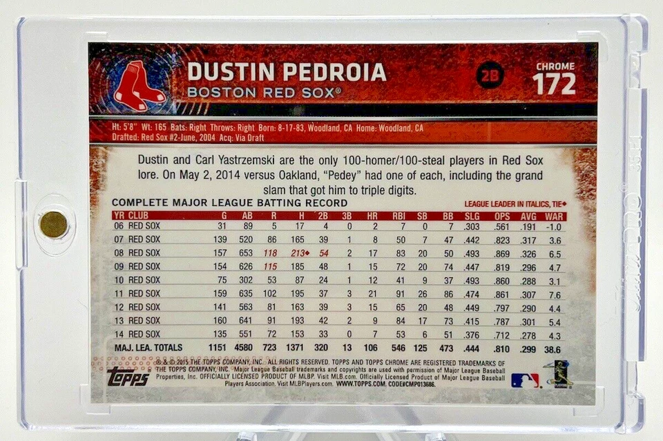 Dustin Pedroia 2015 Topps Chrome Refractor #172 Boston Red Sox HOF - Image 2 of 4