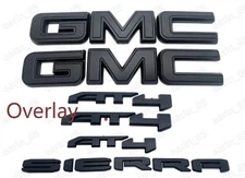 2019-2026 GMC Sierra Front & Rear and AT4 OVERLAY Emblems kit Matte BLACK