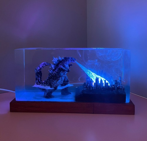 Monster Godzilla Resin Lamp, Custom Night Light, Resin Bedside Table/Desk Lamp - Picture 32 of 35