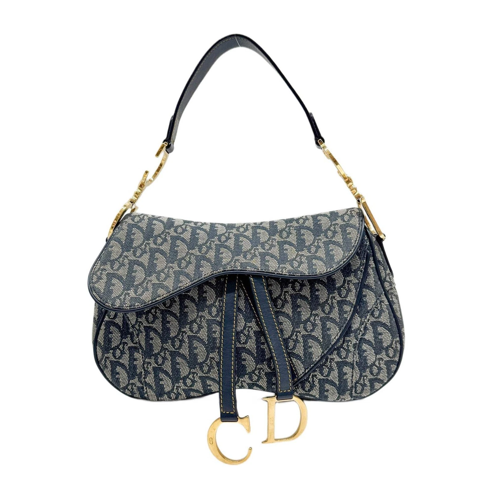 Dior — DIOR Double Saddle Blue Trotter Canvas Shoulder Bag