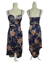 Lulus Women’s My Favorite Day Navy Blue Floral Print Tulip Midi Dress Size S
