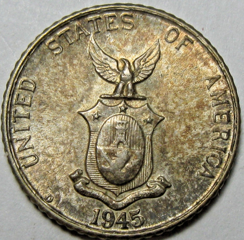 1945-D Philippines 10 Ten Centavos - 75% Silver  Coin - #11425-26