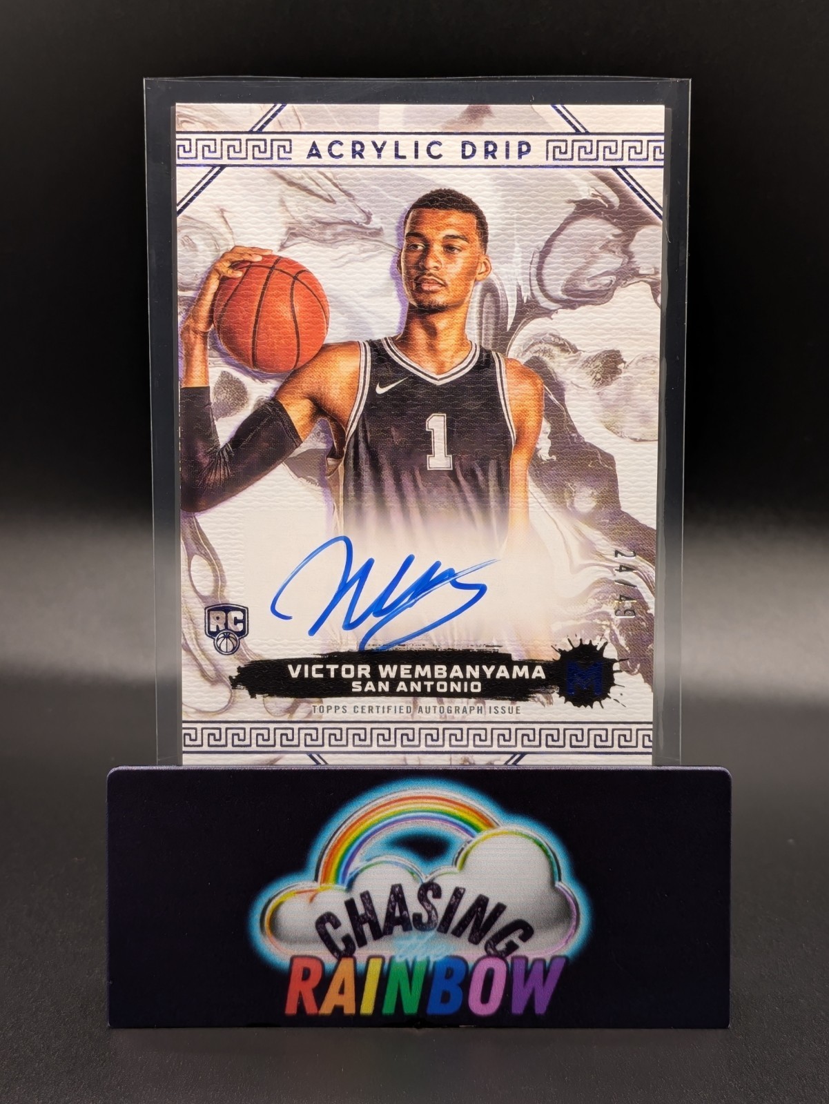 2023-24 Topps Motif Victor Wembanyama Rookie RC Acrylic Drip Auto BLUE /49