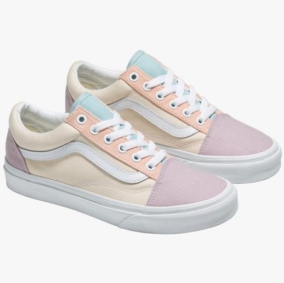 VANS Old Skool Colorblock Pastel Sneakers Pink Cream Blue Lace Up Canvas Low Top