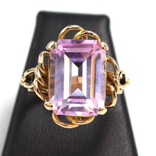 Anello cocktail pietra rosa sintetica oro massiccio 18K vintage anni '40 Italia