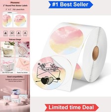 Round Thermal Labels 2x2 Inch Self-Adhesive Sticker 750 Per Roll Waterproof