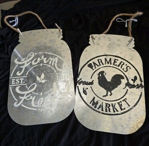 Country Farm Fresh 2 Pc Decor Farmers Market Hanging Tin Metal Signs Farm 