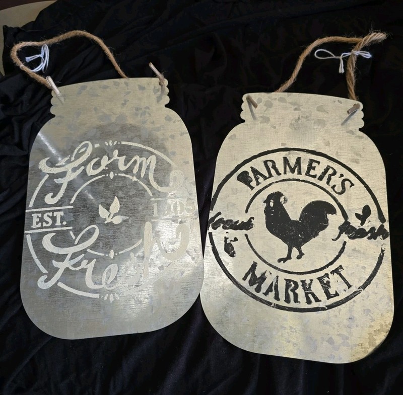 Country Farm Fresh 2 Pc Decor Farmers Market Hanging Tin Metal Signs Farm 