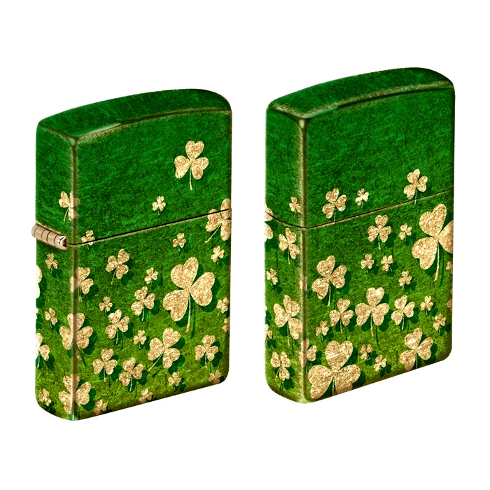 Tumbled Brass Fusion 540 Multisided Lucky Clover Zippo Lighter
