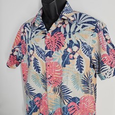 IZOD Saltwater Hawaiian Polo Shirt Men's Size Medium Floral Tropical Travel