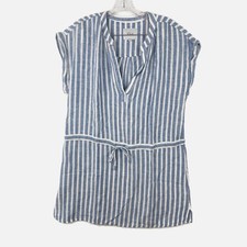 RAILS "Emma" Blue Chambray Stripe Mini Tunic Linen Blend Lightweight Dress SMALL