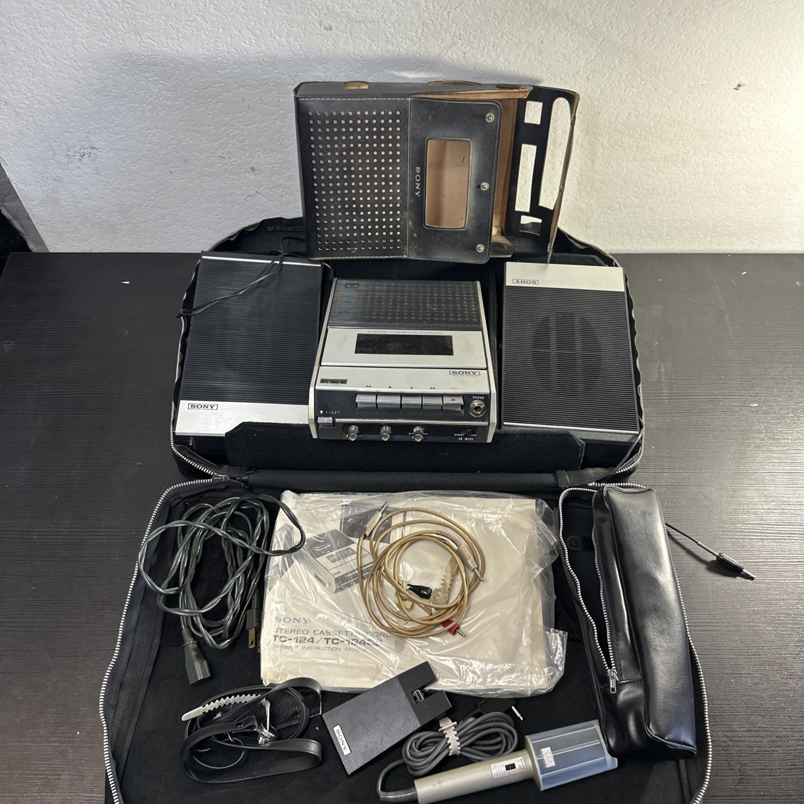 Vintage 70s Sony TC-124 Stereo Cassette Recorder with Speakers Japan Parts Only