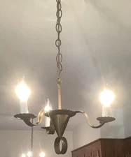Primitive Colonial Copper Candle Chandelier Three Candle
