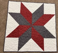 Handmade Quilted Table Topper 23 1/2" square Red, Grey. White