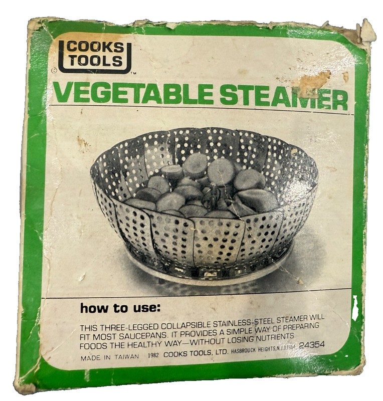 1982 Cooks Tools Stainless Collapsible Vegetable Steamer w/Original Box – Taiwan