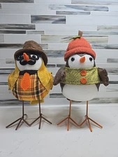 Set of 2 Harvest Fall Way To Celebrate Fabric Birds Yellow Shirt Green Shirt