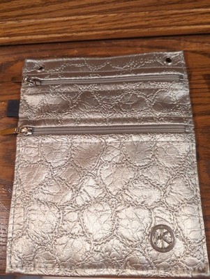HipKlip Hands Free Purse Pouch Silver Faux Leather 8x6 EMF Protection NO KLIPS