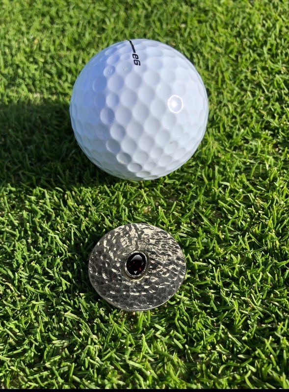 Handmade Artisan KEENAN Sterling Silver Garnet Stone GOLF BALL MARKER