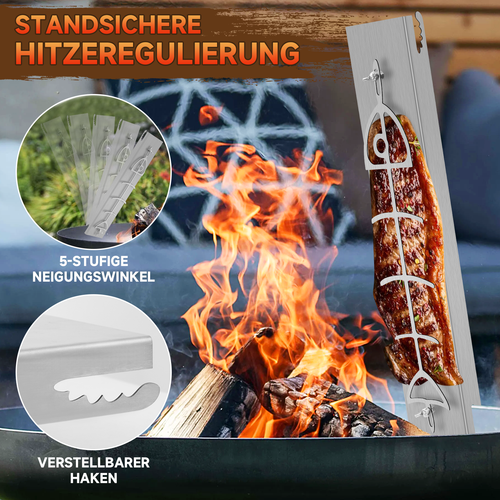 1/2x Flammlachsbrett Edelstahl Flammlachshalter Feuerschalen Spülmaschinenfest - Afbeelding 18 van 25