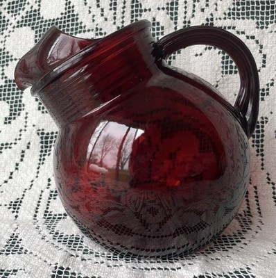 Royal Ruby 40oz Ball Jug Pitcher by Anchor Hocking Depression Glass Circa 1938
