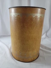Vintage NC Colorware 10.75" x 7.75" Round Metal Wastebasket -Gold Edging -FR SHP