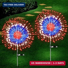 4th of July Decorations Outdoor Solar Lights, 2 Pack Fourth of July Red White an