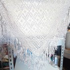 Womens White Crochet Floral Triangle Scarf Shawl Wrap with Fringe — photo 2